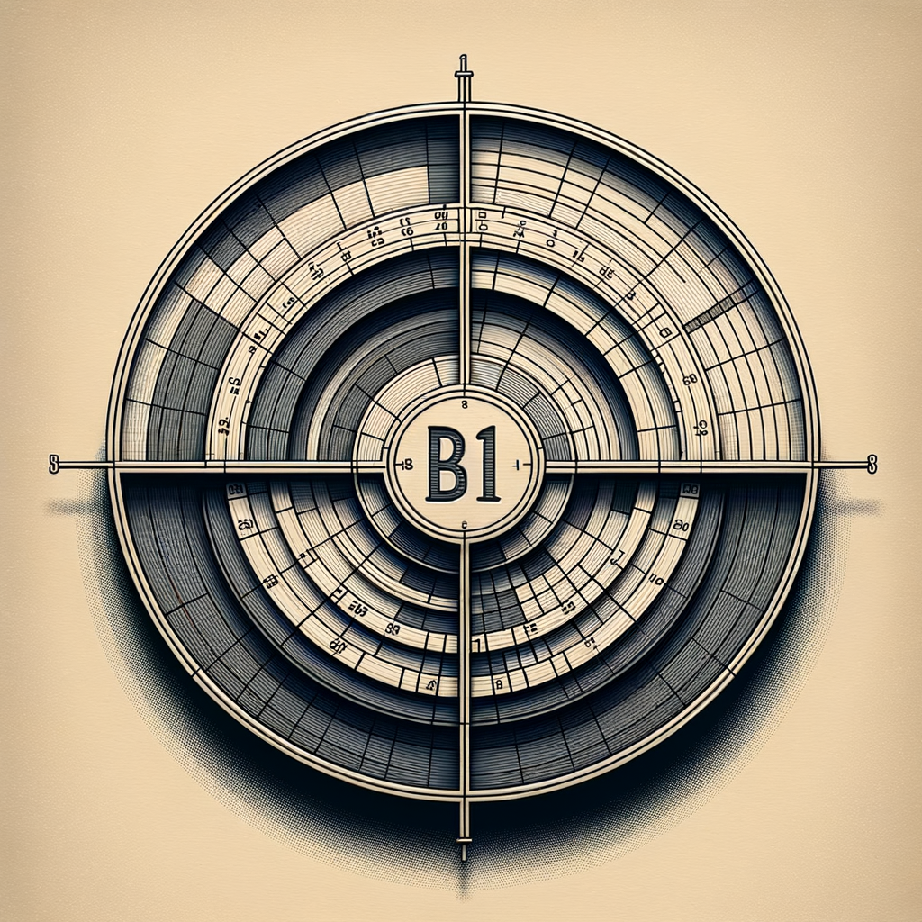 a circulare graph divided into 4 distinct parts. the letter "B1" are in the middle of the graph. There is an appropriate background by the graphs and letters should dominate the image.